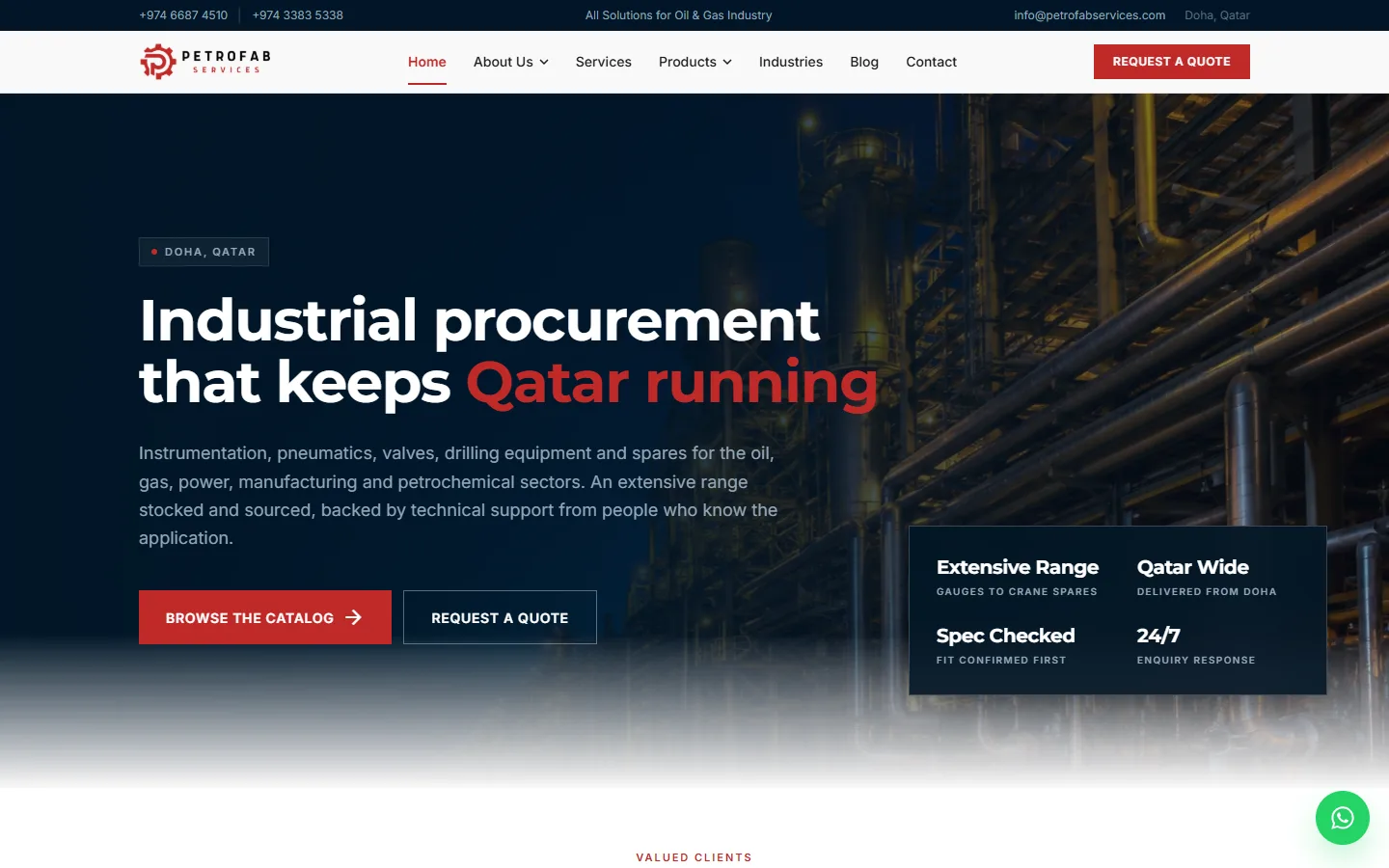 The Petrofab Services industrial catalogue website at petrofabservices.com